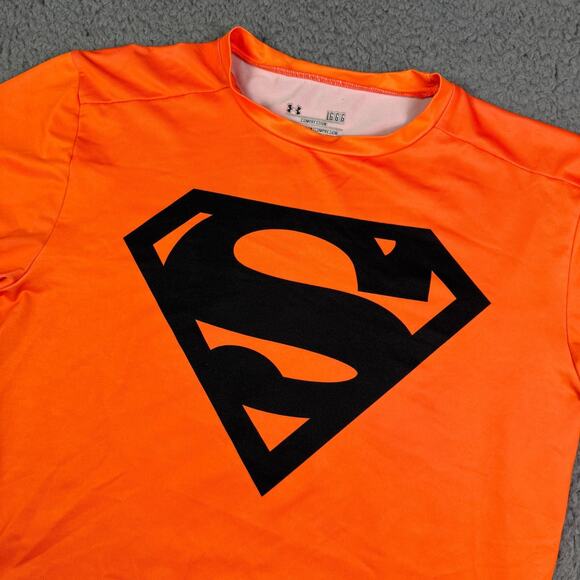 Under Armour Superman Shirt Mens L Orange Compression Training DC Comics - Picture 1 of 13